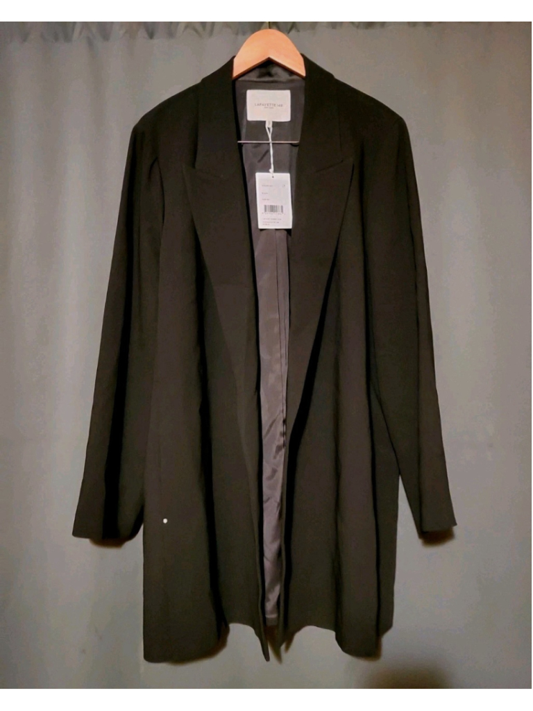 Lafayette 148 Long Blazer Classic Open Black Quiet Luxury Minimalist Size 2x Nwt